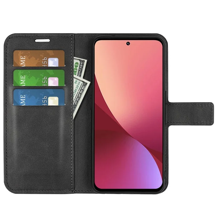 Per Xiaomi 12 Pro 5G/12S Pro 5G/12 Pro (Dimensity) 5G Texture PU Leather + TPU All-round Protection Stand Wallet Phone Cover - Black