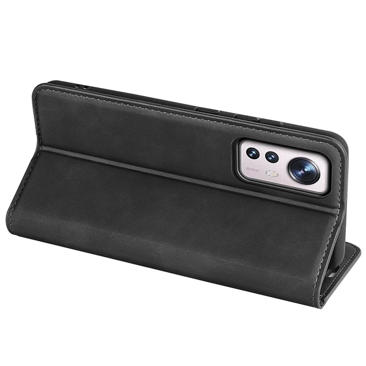 Para Xiaomi 12 Pro 5G/12S Pro 5G/12 Pro (dimensidade) 5g Skin Touch Feeling PU Stand Stand Stand Case - Preto