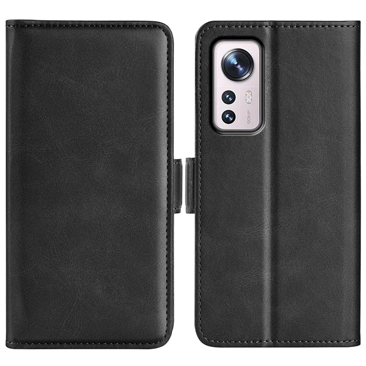 Double Magnetic Clasp Textured Leather Case for Xiaomi Xiaomi 12 Pro 5G/12S Pro 5G/12 Pro (Dimensity) 5G, Wallet Stand Phone Cover - Black