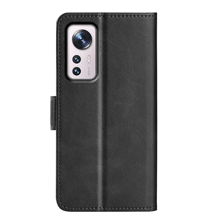 Double Magnetic Clasp Textured Leather Case for Xiaomi Xiaomi 12 Pro 5G/12S Pro 5G/12 Pro (Dimensity) 5G, Wallet Stand Phone Cover - Black