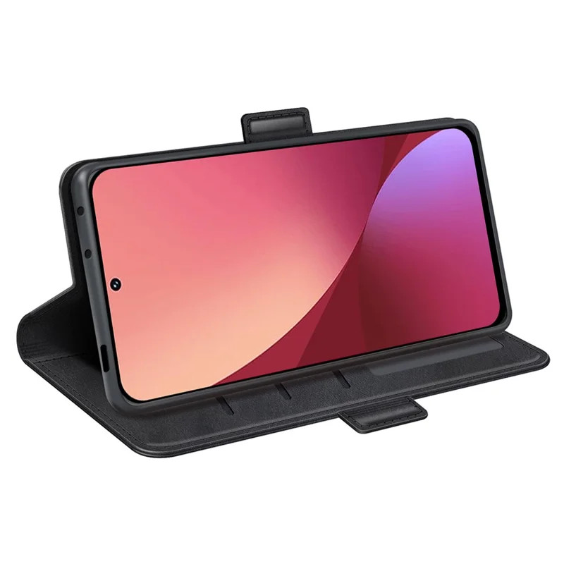 Double Magnetic Clasp Textured Leather Case for Xiaomi Xiaomi 12 Pro 5G/12S Pro 5G/12 Pro (Dimensity) 5G, Wallet Stand Phone Cover - Black