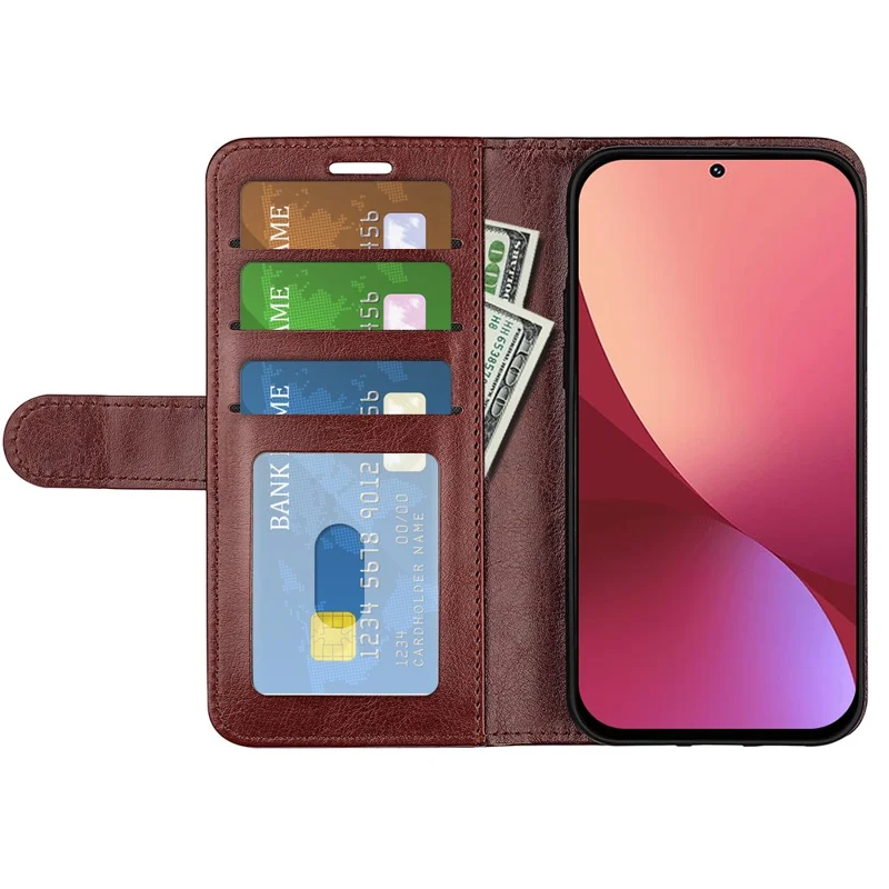 For Xiaomi 12 Pro 5G/12S Pro 5G/12 Pro (Dimensity) 5G Crazy Horse Texture Stand PU Leather + TPU Case Stand Wallet Phone Cover - Brown