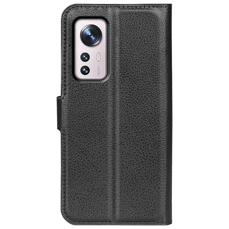 Para Xiaomi 12 Pro 5G/12S Pro 5G/12 Pro (Dimensity) 5G Funda de piel de textura de lichí PU Funda de teléfono con soporte y cartera - Negro