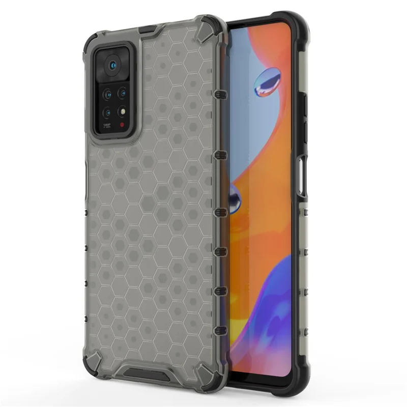 For Xiaomi Redmi Note 12 Pro 4G / 11 Pro 4G (MediaTek) / Note 11 Pro 5G (Qualcomm) Honeycomb Textured Soft TPU + Hard PC Phone Case Hybrid Protective Cover - Black