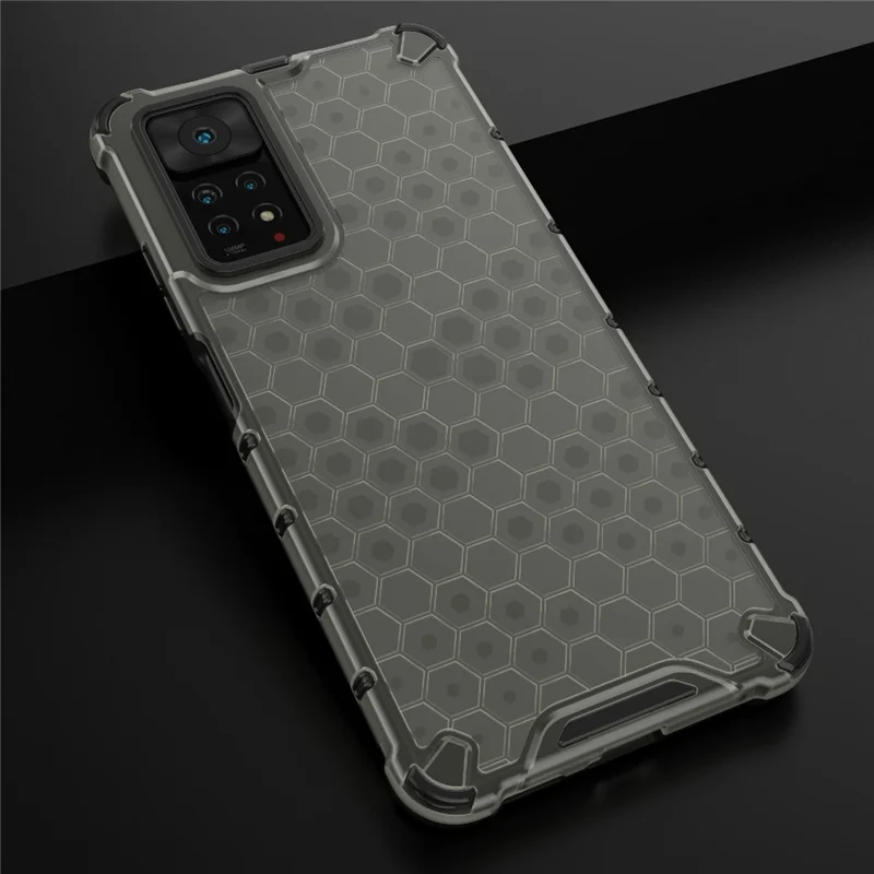 For Xiaomi Redmi Note 12 Pro 4G / 11 Pro 4G (MediaTek) / Note 11 Pro 5G (Qualcomm) Honeycomb Textured Soft TPU + Hard PC Phone Case Hybrid Protective Cover - Black