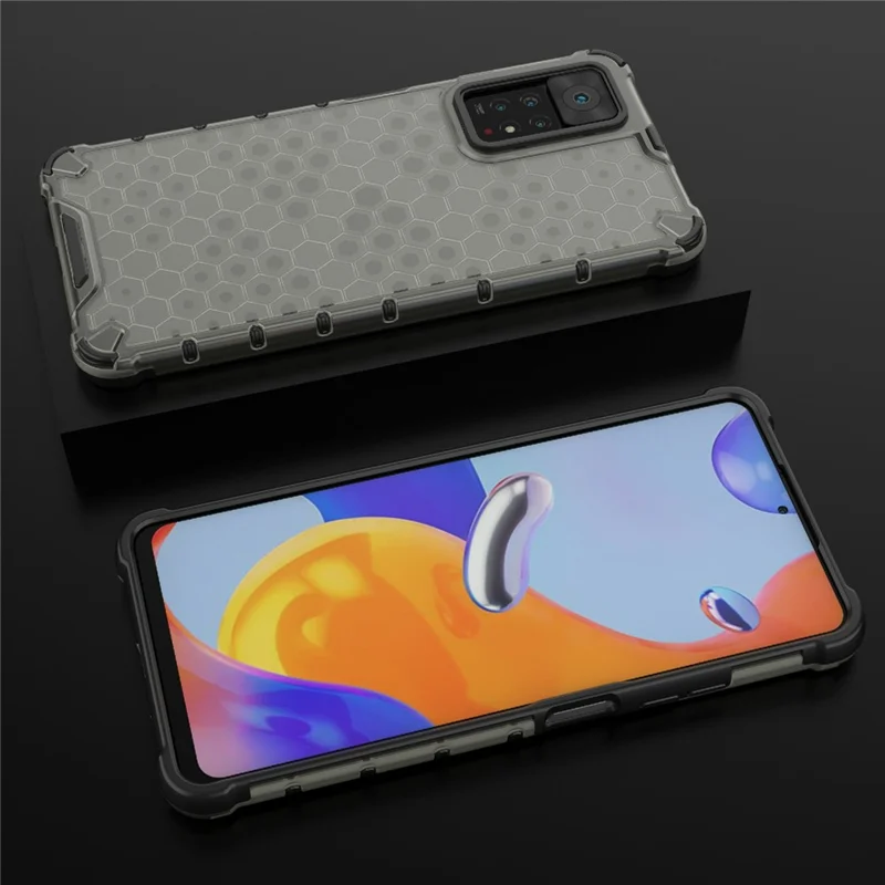For Xiaomi Redmi Note 12 Pro 4G / 11 Pro 4G (MediaTek) / Note 11 Pro 5G (Qualcomm) Honeycomb Textured Soft TPU + Hard PC Phone Case Hybrid Protective Cover - Black