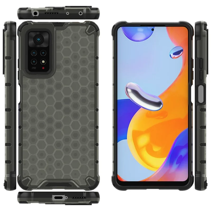 For Xiaomi Redmi Note 12 Pro 4G / 11 Pro 4G (MediaTek) / Note 11 Pro 5G (Qualcomm) Honeycomb Textured Soft TPU + Hard PC Phone Case Hybrid Protective Cover - Black