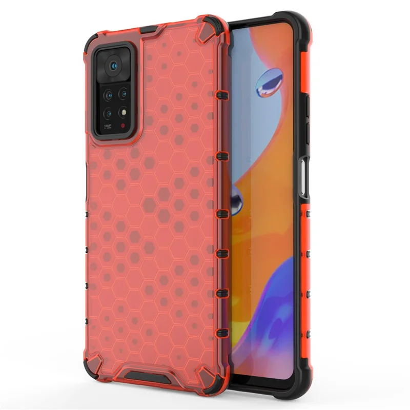 For Xiaomi Redmi Note 12 Pro 4G / 11 Pro 4G (MediaTek) / Note 11 Pro 5G (Qualcomm) Honeycomb Textured Soft TPU + Hard PC Phone Case Hybrid Protective Cover - Red