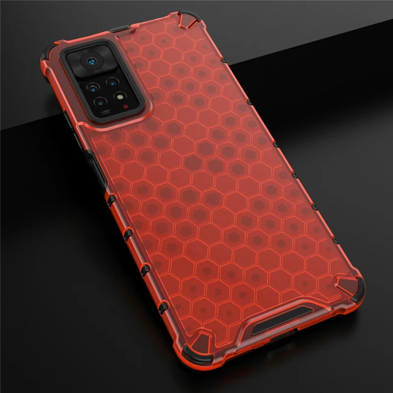 For Xiaomi Redmi Note 12 Pro 4G / 11 Pro 4G (MediaTek) / Note 11 Pro 5G (Qualcomm) Honeycomb Textured Soft TPU + Hard PC Phone Case Hybrid Protective Cover - Red