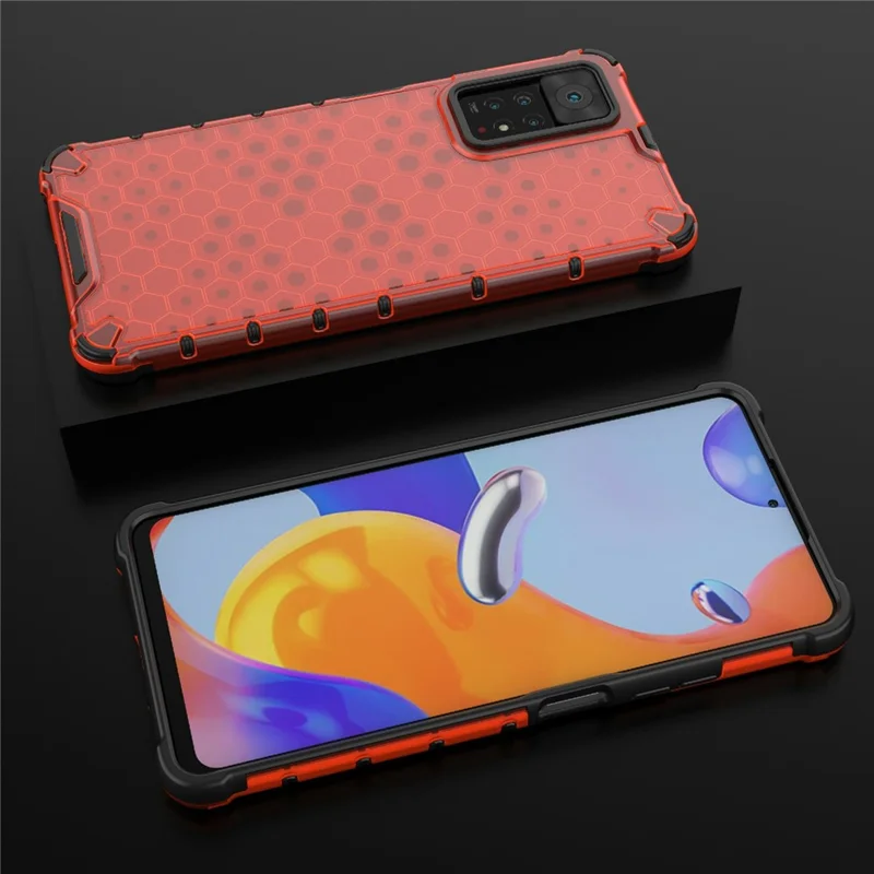 For Xiaomi Redmi Note 12 Pro 4G / 11 Pro 4G (MediaTek) / Note 11 Pro 5G (Qualcomm) Honeycomb Textured Soft TPU + Hard PC Phone Case Hybrid Protective Cover - Red