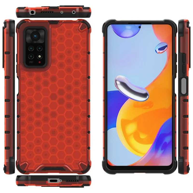 For Xiaomi Redmi Note 12 Pro 4G / 11 Pro 4G (MediaTek) / Note 11 Pro 5G (Qualcomm) Honeycomb Textured Soft TPU + Hard PC Phone Case Hybrid Protective Cover - Red