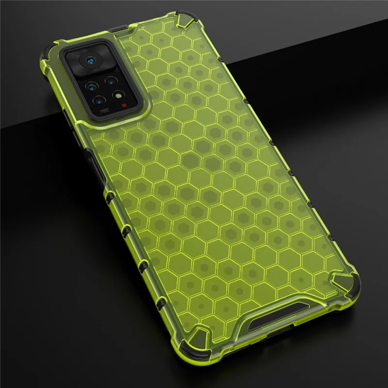 For Xiaomi Redmi Note 12 Pro 4G / 11 Pro 4G (MediaTek) / Note 11 Pro 5G (Qualcomm) Honeycomb Textured Soft TPU + Hard PC Phone Case Hybrid Protective Cover - Green