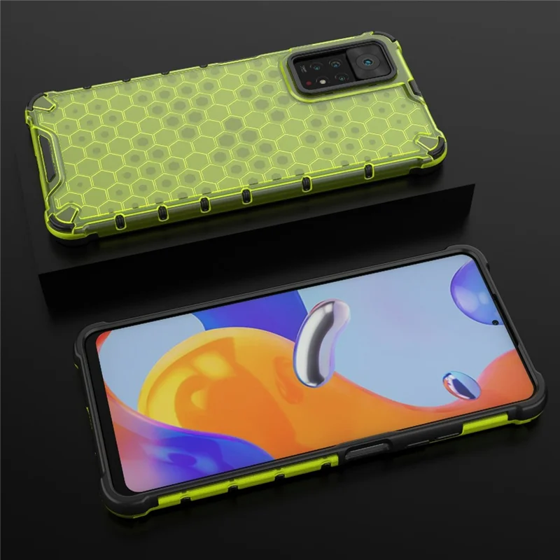 For Xiaomi Redmi Note 12 Pro 4G / 11 Pro 4G (MediaTek) / Note 11 Pro 5G (Qualcomm) Honeycomb Textured Soft TPU + Hard PC Phone Case Hybrid Protective Cover - Green