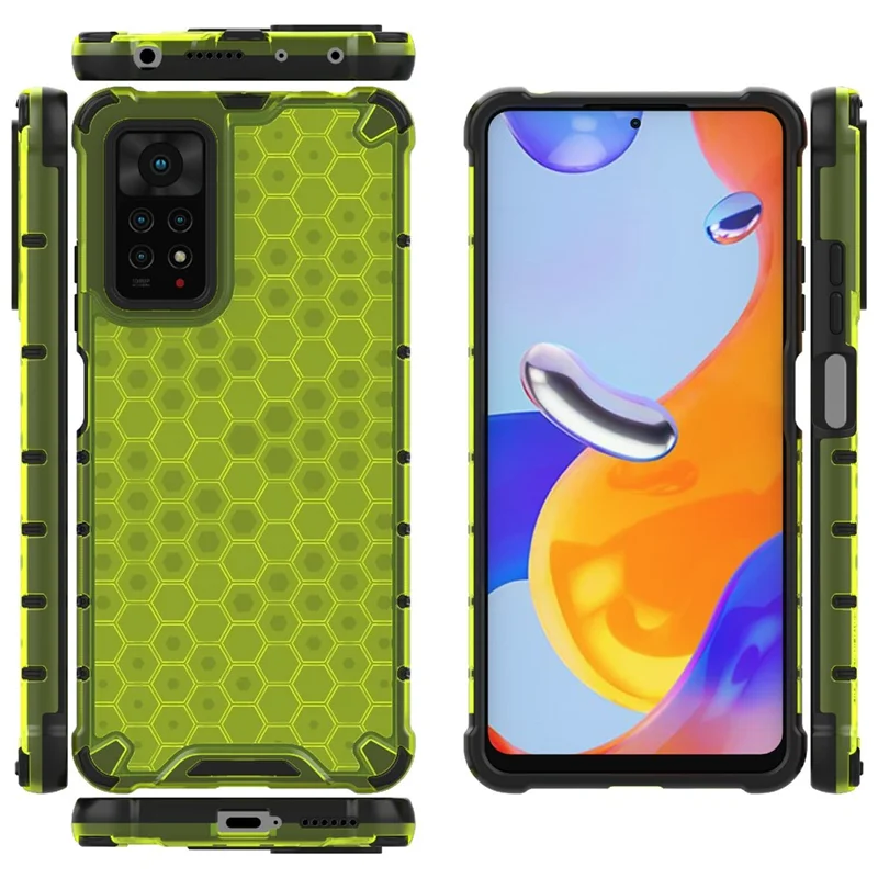 For Xiaomi Redmi Note 12 Pro 4G / 11 Pro 4G (MediaTek) / Note 11 Pro 5G (Qualcomm) Honeycomb Textured Soft TPU + Hard PC Phone Case Hybrid Protective Cover - Green