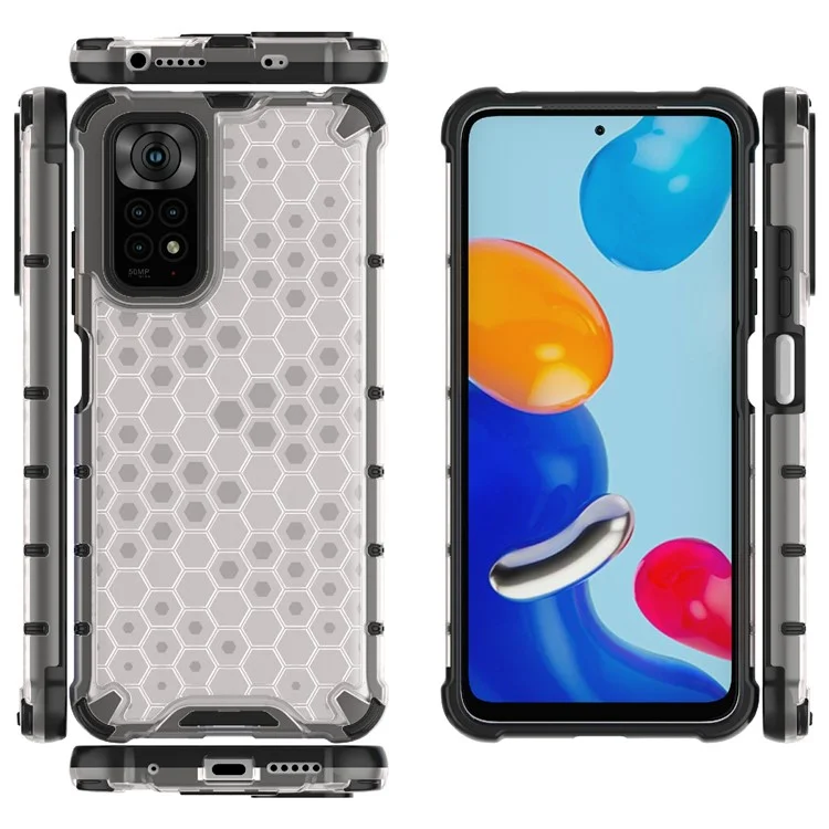 For Xiaomi Redmi Note 11 4G (Qualcomm)/Note 11S 4G Soft TPU + Hard PC Case Honeycomb Textured Anti-scratch Phone Cover - Grey