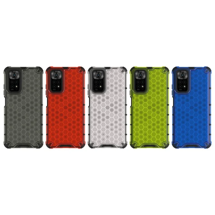 For Xiaomi Redmi Note 11 4G (Qualcomm)/Note 11S 4G Soft TPU + Hard PC Case Honeycomb Textured Anti-scratch Phone Cover - Grey