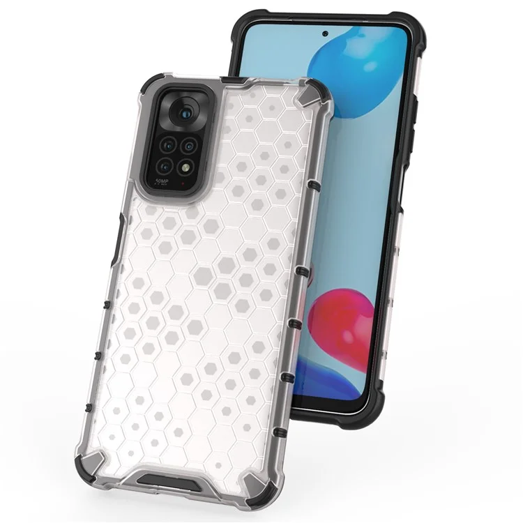 For Xiaomi Redmi Note 11 4G (Qualcomm)/Note 11S 4G Soft TPU + Hard PC Case Honeycomb Textured Anti-scratch Phone Cover - Grey