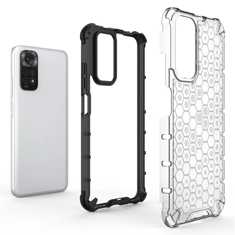 For Xiaomi Redmi Note 11 4G (Qualcomm)/Note 11S 4G Soft TPU + Hard PC Case Honeycomb Textured Anti-scratch Phone Cover - Grey