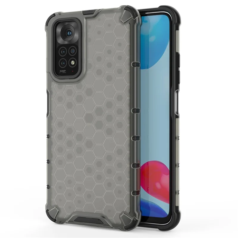 For Xiaomi Redmi Note 11 4G (Qualcomm)/Note 11S 4G Soft TPU + Hard PC Case Honeycomb Textured Anti-scratch Phone Cover - Black