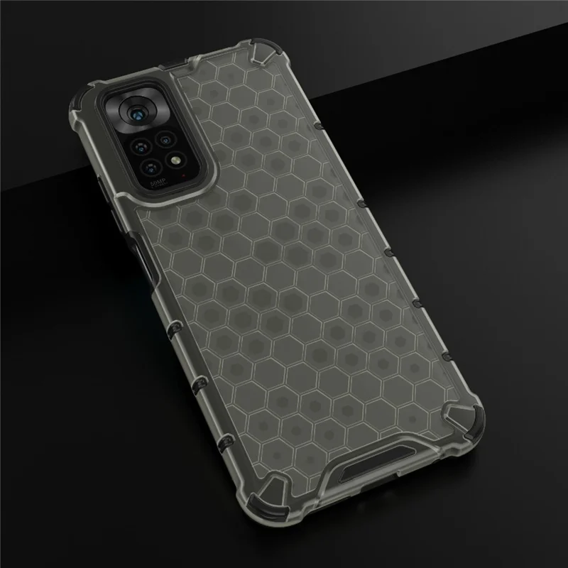 For Xiaomi Redmi Note 11 4G (Qualcomm)/Note 11S 4G Soft TPU + Hard PC Case Honeycomb Textured Anti-scratch Phone Cover - Black