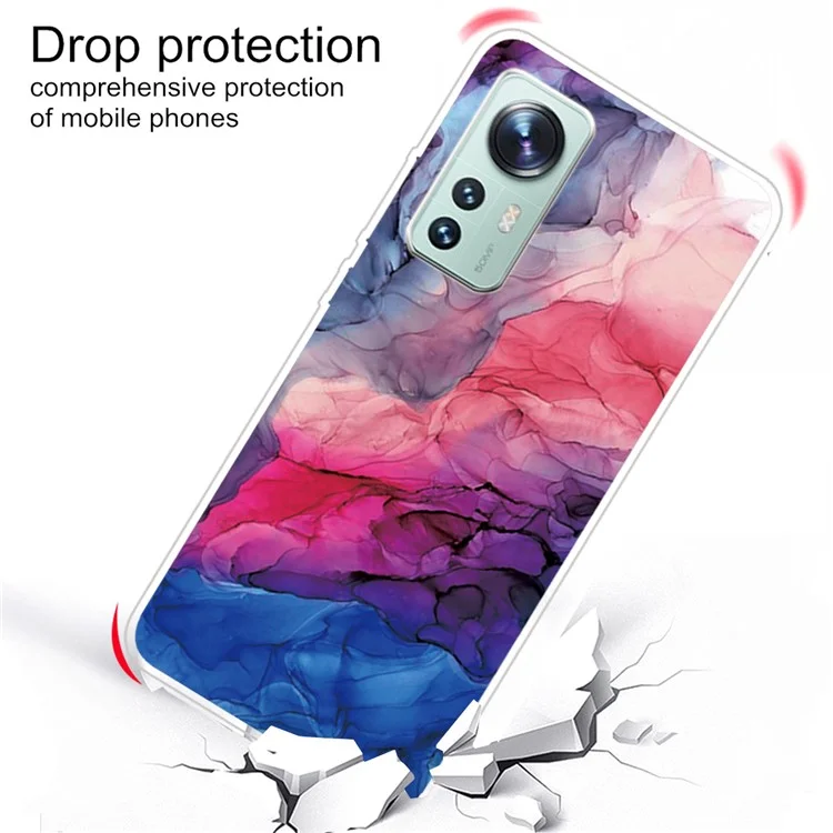 Per Xiaomi 12 5G/12X 5G/12S 5G Abstract Marble Pattern Printing Anti-fall Protection Stylish Back Case TPU Mobile Phone Cover - Style D