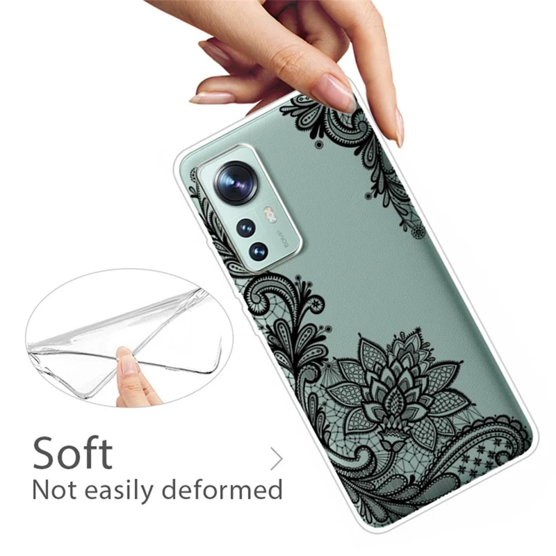 For Xiaomi 12 5G/12X 5G/12S 5G Drop Protection IMD TPU Phone Case Pattern Printing Protective Cover - Lace Flower
