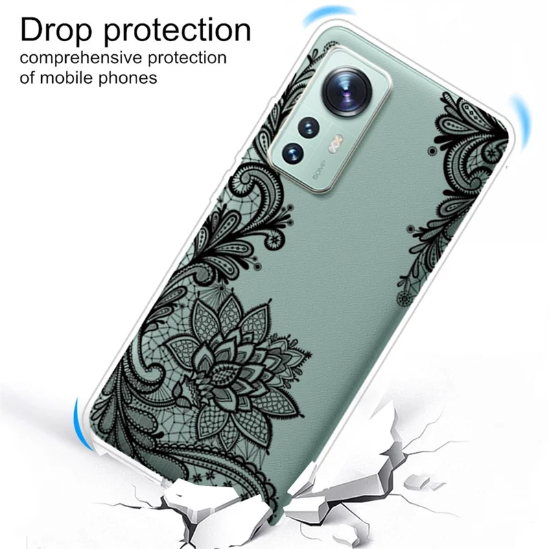 For Xiaomi 12 5G/12X 5G/12S 5G Drop Protection IMD TPU Phone Case Pattern Printing Protective Cover - Lace Flower