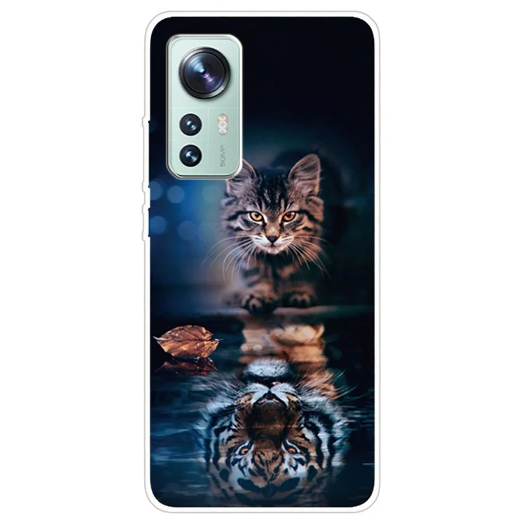 Für Xiaomi 12 Pro 5G/12S Pro 5G/12 Pro (Dimensity)5G Soft TPU Slim Pattern Printing Case IMD Anti-Gelb Stoßfeste Schutzhülle - Katze und Tiger