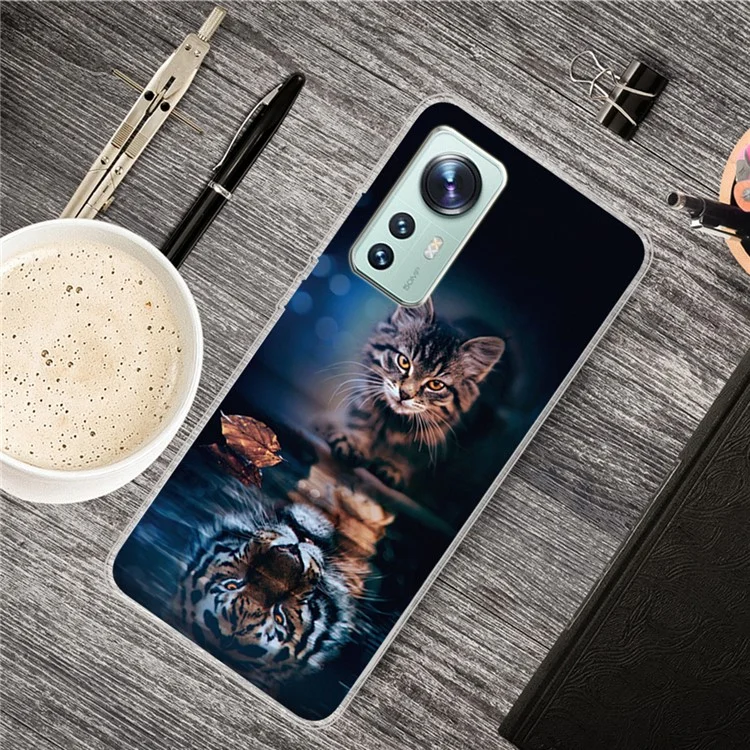 For Xiaomi 12 Pro 5G/12S Pro 5G/12 Pro (Dimensity)5G Soft TPU Slim Pattern Printing Case IMD Anti-Yellow Shockproof Protective Cover - Cat and Tiger