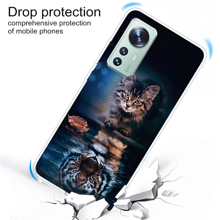 Für Xiaomi 12 Pro 5G/12S Pro 5G/12 Pro (Dimensity)5G Soft TPU Slim Pattern Printing Case IMD Anti-Gelb Stoßfeste Schutzhülle - Katze und Tiger