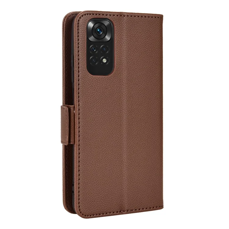 Für Xiaomi Redmi Note 11 4G (Qualcomm) / Redmi Note 11S 4G Litchi-Struktur PU-Leder Brieftasche Hülle mit Ständer Magnetverschluss Stoßfest Handyhülle - Braun