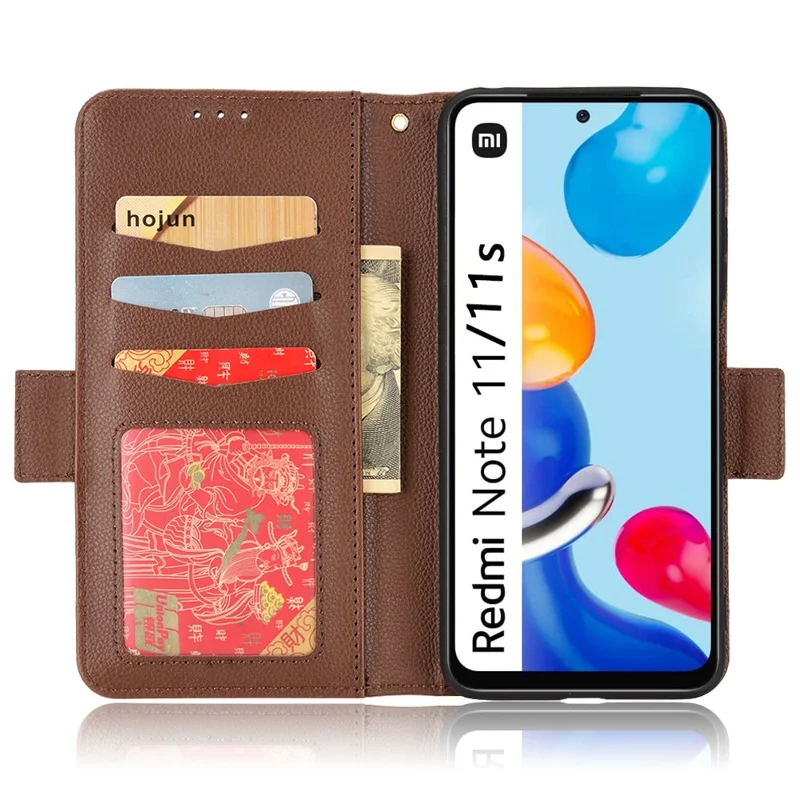 Für Xiaomi Redmi Note 11 4G (Qualcomm) / Redmi Note 11S 4G Litchi-Struktur PU-Leder Brieftasche Hülle mit Ständer Magnetverschluss Stoßfest Handyhülle - Braun