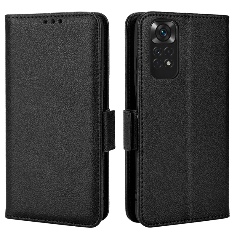 For Xiaomi Redmi Note 11 4G (Qualcomm) / Redmi Note 11S 4G Litchi Texture PU Leather Wallet Case Stand Magnetic Closure Shockproof Phone Cover - Black