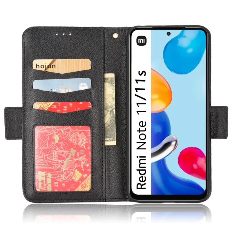 For Xiaomi Redmi Note 11 4G (Qualcomm) / Redmi Note 11S 4G Litchi Texture PU Leather Wallet Case Stand Magnetic Closure Shockproof Phone Cover - Black