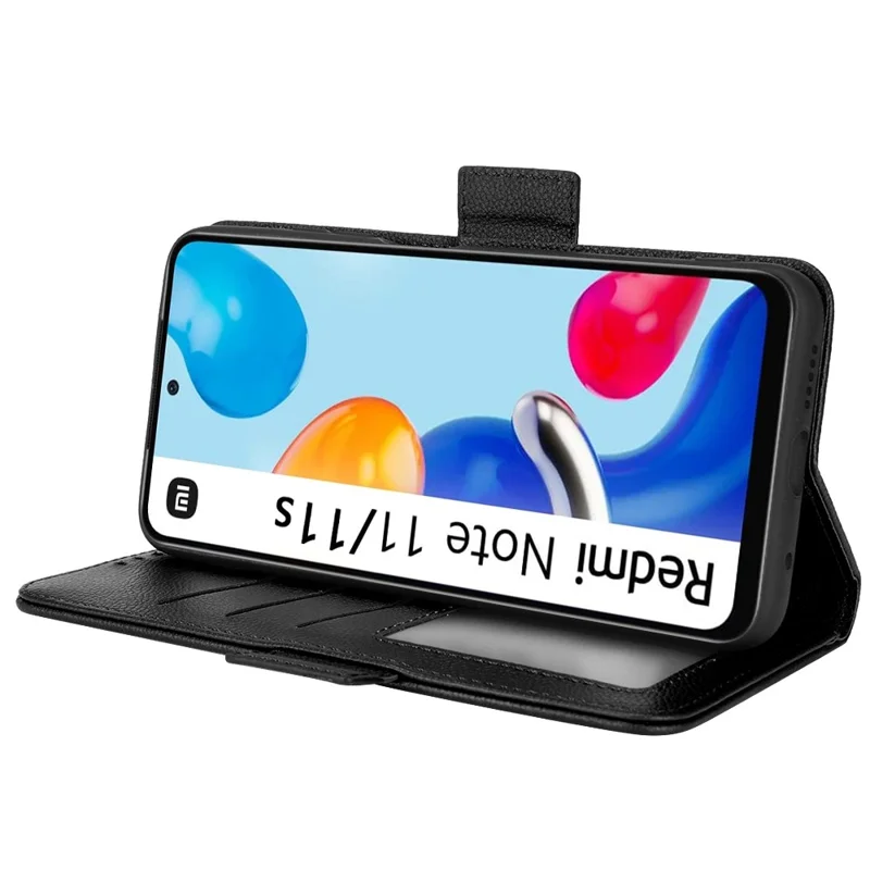 For Xiaomi Redmi Note 11 4G (Qualcomm) / Redmi Note 11S 4G Litchi Texture PU Leather Wallet Case Stand Magnetic Closure Shockproof Phone Cover - Black