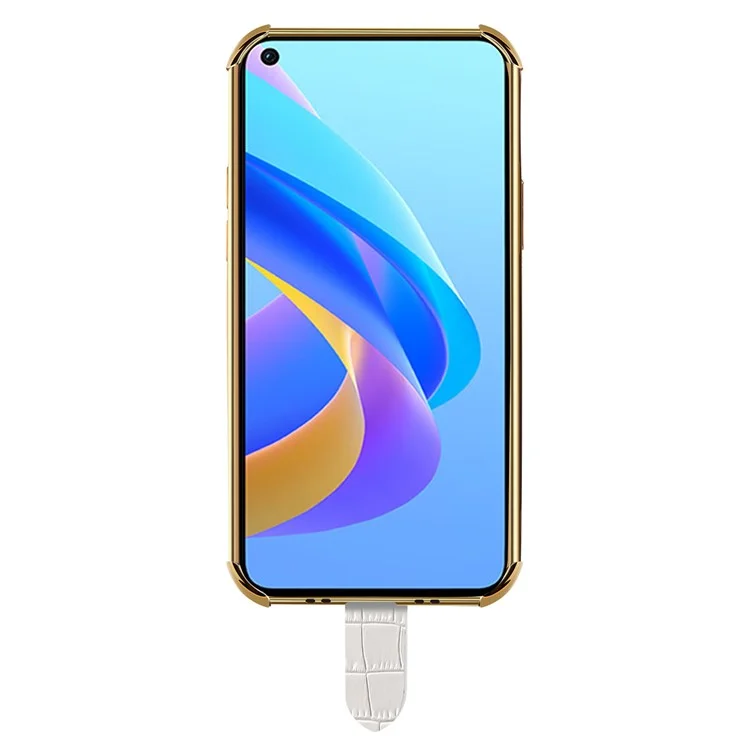 Für Oppo A36/A76 PU Lederbeschichtete TPU -hülle Krokodil Textur Handriemen Kickstand Elektroplating Telefonabdeckung - Weiß
