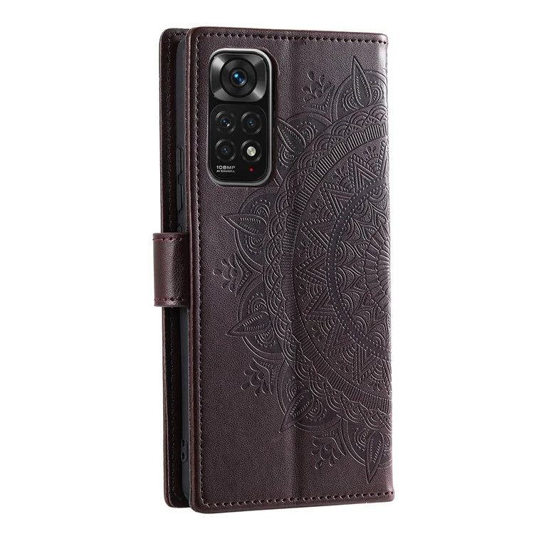 Per Xiaomi Redmi Note 11S 4G/Note 11 4G (Qualcomm) Custodia in pelle con stampa a mandala, con portafoglio e supporto - Marrone