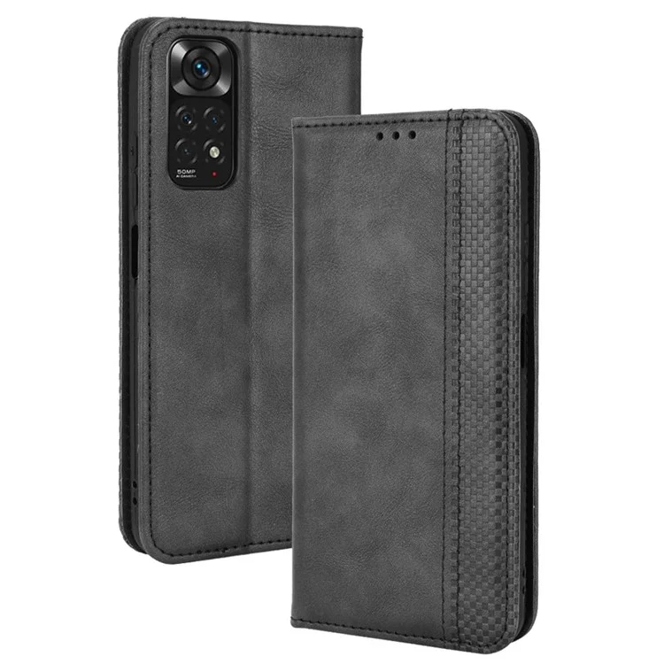 Für Xiaomi Redmi Note 11 4G (Qualcomm) / Redmi Note 11S 4G Vintage PU-Leder Brieftasche Telefon-Hülle Mosaik eingeprägt Magnetisch AbsorptionKlappcover - Schwarz