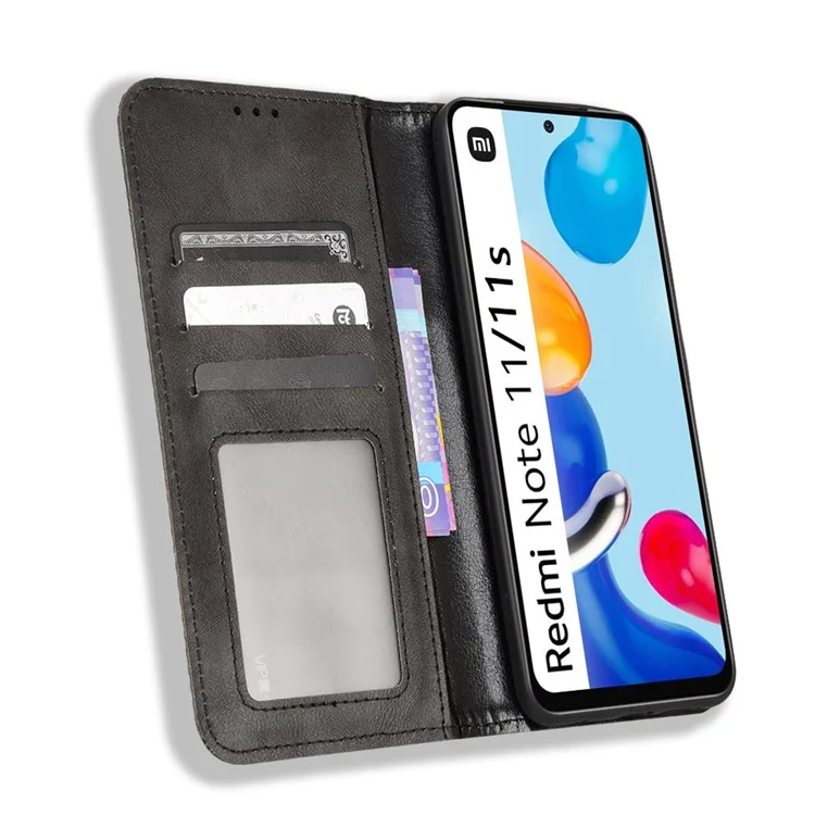 Für Xiaomi Redmi Note 11 4G (Qualcomm) / Redmi Note 11S 4G Vintage PU-Leder Brieftasche Telefon-Hülle Mosaik eingeprägt Magnetisch AbsorptionKlappcover - Schwarz