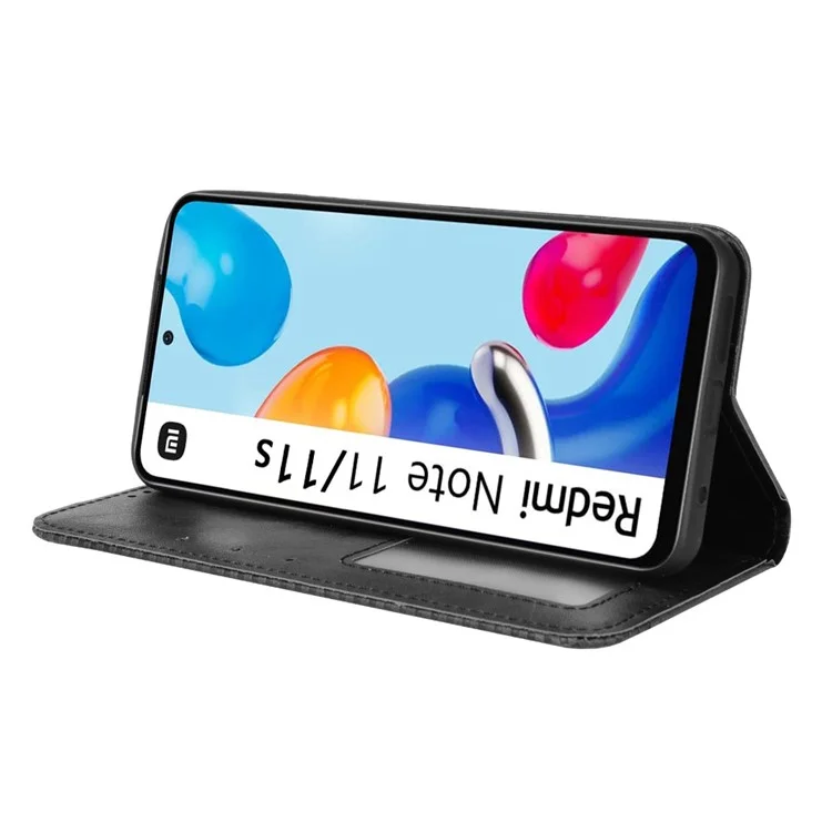 Für Xiaomi Redmi Note 11 4G (Qualcomm) / Redmi Note 11S 4G Vintage PU-Leder Brieftasche Telefon-Hülle Mosaik eingeprägt Magnetisch AbsorptionKlappcover - Schwarz