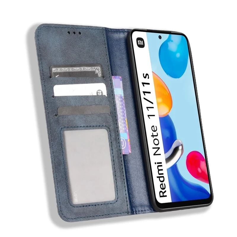 For Xiaomi Redmi Note 11 4G (Qualcomm) / Redmi Note 11S 4G Vintage PU Leather Wallet Phone Case Mosaic Imprinted Magnetic Absorption
Flip Folio Cover - Blue