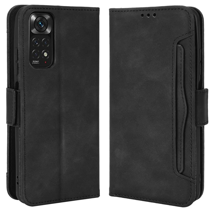 For Xiaomi Redmi Note 11 4G (Qualcomm) / Redmi Note 11S 4G PU Leather Card Slots Magnetic Folio Flip Cover Wallet Style Stand Shockproof Case - Black