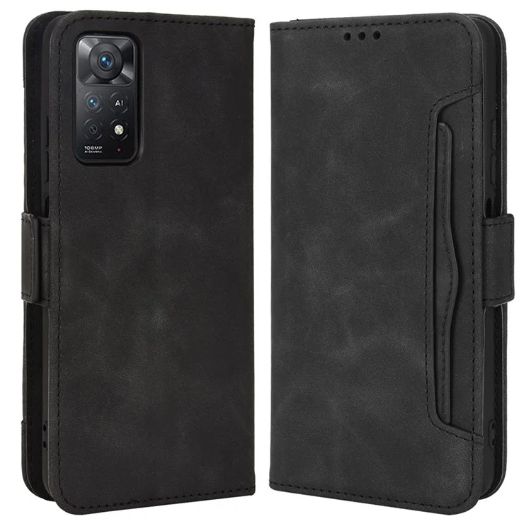 For Xiaomi Redmi Note 11 Pro 4G (MediaTek) / Note 11 Pro 5G (Qualcomm) / Note 12 Pro 4G / Note 11E Pro 5G  Wallet Case PU Leather Stand Magnetic Clasp Shockproof Cover with Multiple Card Slots - Black