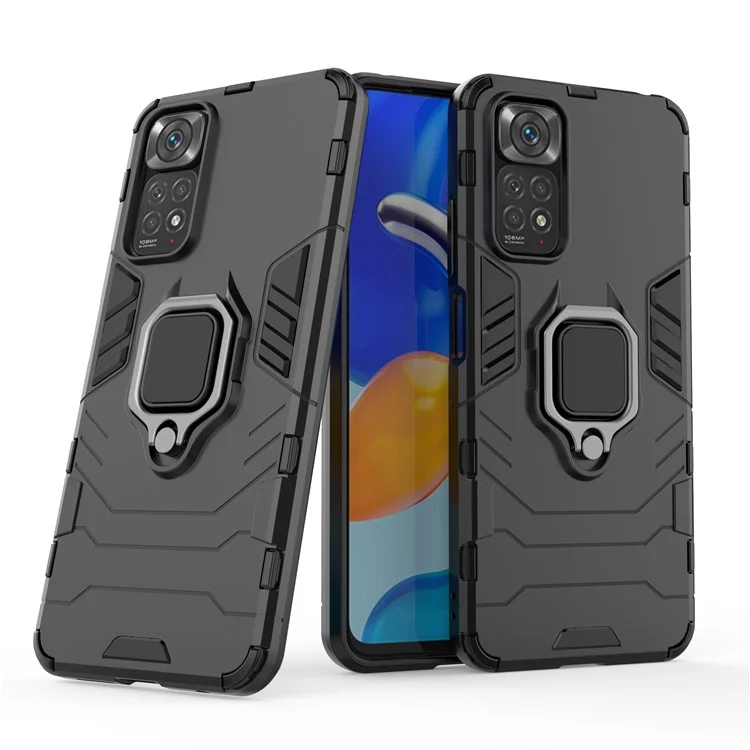 Para Xiaomi Redmi Note 11 4G (Qualcomm) / Note 11S 4G Anillo KickStand Hard PC + TPU Soft TPU CUBIERTA DE TELÉFONO DE PROTECTION - Negro