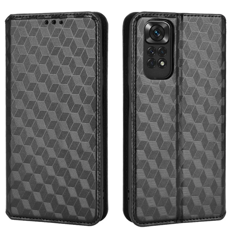 Pour Xiaomi Redmi Note 11 4G (Qualcomm) / Remarque Redmi Note 11S 4G Modèle De Losange Imprimé Flip Portefeuille De Portefeuille Magnétique Support D'adsorption Soft TPU Inner PU Couvercle De Téléphone Protecteur - Le Noir