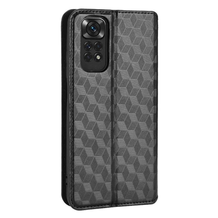 Pour Xiaomi Redmi Note 11 4G (Qualcomm) / Remarque Redmi Note 11S 4G Modèle De Losange Imprimé Flip Portefeuille De Portefeuille Magnétique Support D'adsorption Soft TPU Inner PU Couvercle De Téléphone Protecteur - Le Noir