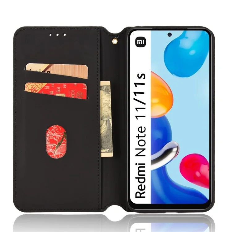 Pour Xiaomi Redmi Note 11 4G (Qualcomm) / Remarque Redmi Note 11S 4G Modèle De Losange Imprimé Flip Portefeuille De Portefeuille Magnétique Support D'adsorption Soft TPU Inner PU Couvercle De Téléphone Protecteur - Le Noir