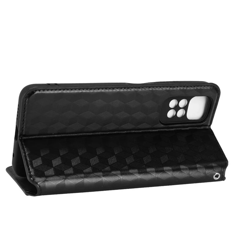 Pour Xiaomi Redmi Note 11 4G (Qualcomm) / Remarque Redmi Note 11S 4G Modèle De Losange Imprimé Flip Portefeuille De Portefeuille Magnétique Support D'adsorption Soft TPU Inner PU Couvercle De Téléphone Protecteur - Le Noir