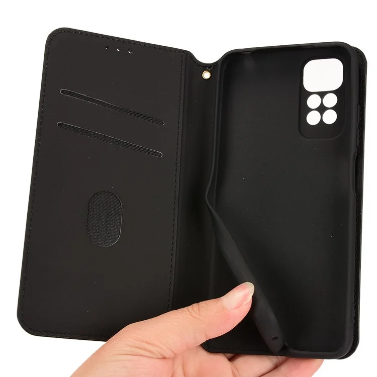 Pour Xiaomi Redmi Note 11 4G (Qualcomm) / Remarque Redmi Note 11S 4G Modèle De Losange Imprimé Flip Portefeuille De Portefeuille Magnétique Support D'adsorption Soft TPU Inner PU Couvercle De Téléphone Protecteur - Le Noir