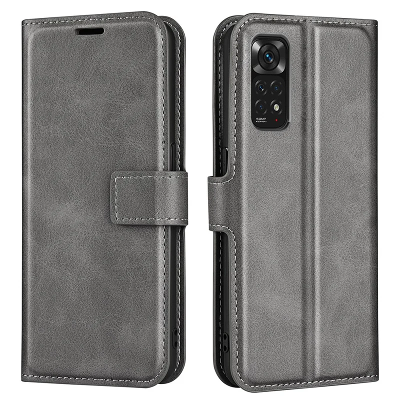 For Xiaomi Redmi Note 11 4G (Qualcomm) / Redmi Note 11S 4G Full Protection Textured PU Leather Wallet Case Stand Magnetic Folio Phone Cover - Grey